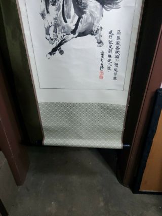Signed Large Chinese Scroll Painting of Asian Horse Figure 63 x 19 inches 3