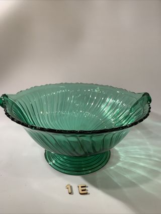 Art Deco Green Glass Fruit Bowl For Your Christmas Table Approx 10”