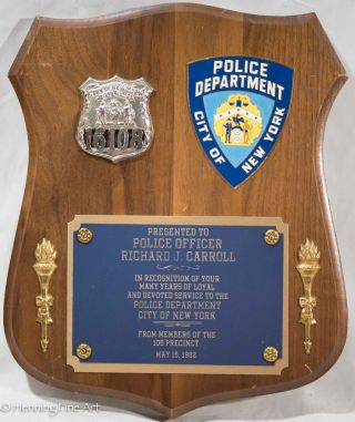 Vintage City Of York Police Department Officer Service Award Plaque,  Rare