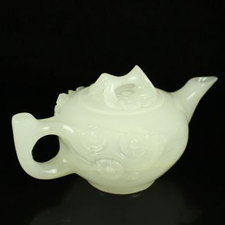Chinese Natural Afghanistan White Jade Hand - Carved Plum Flower Teapot