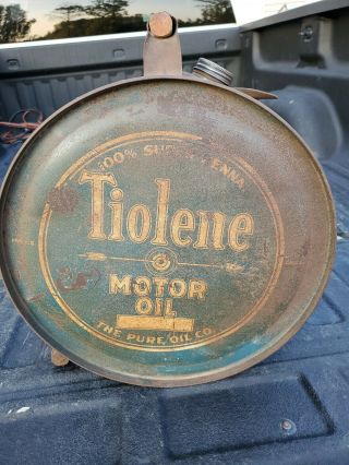 Rare Pure Tiolene 5 Gallon Rocker Motor Oil Can Antique Gas Station Sign Antique