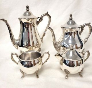 Vintage Silver Plate 4 Piece Footed Coffee/tea Set Sugar Bowl Made By M&r 357