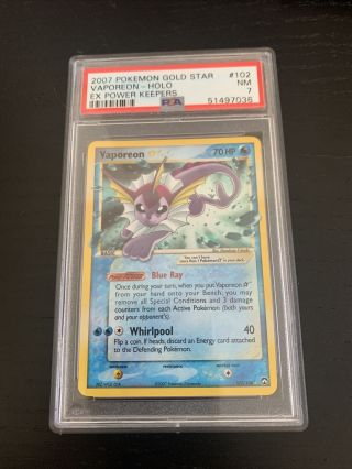 Pokémon Card - Vaporeon Gold Star Rare 102/108 Holo Power Keepers Psa 7