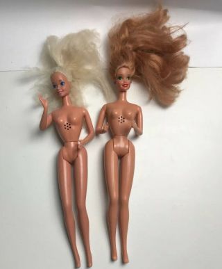 2 Vintage 1966 Barbie Twist N Turn Doll Talking Blonde Red Hair No Batteries