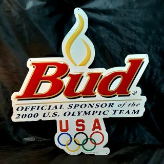 Vintage Tin Metal Budweiser Beer Sign Bud Rare 2000 Atlanta Usa Olympics 21x23