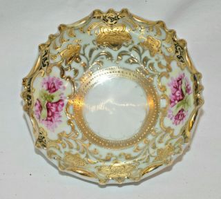 Antique Maple Leaf Nippon Hand Painted Small Nut/ Candy Dish / Bowl Gold Moriage