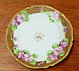 Antique Hand Painted Nippon Gold Moriage Plate Hand Painted Flowers