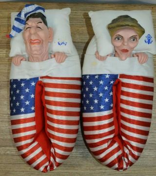 Rare Gop Collectible President Ronald Reagan & First Lady House Slippers Shoes
