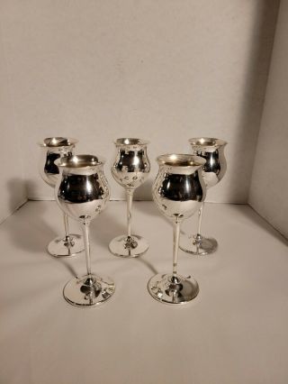 Set Of 5 Silver Sheridan Wine Goblets