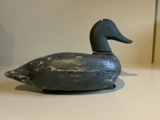 Primative Wooden Decoy Duck With Glass Eyes
