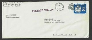 Scott Uo74 Official Mail Entire Rare Postage Due