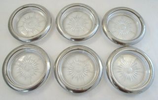 A Set Of 6 Vintage Silver Plated Glass Coasters