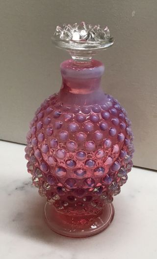 Fenton Glass Cranberry Opalescent Hobnail Perfume Bottle - Rare C.  1940’s 4 1/2”