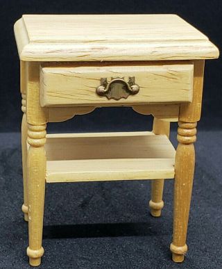 Dollhouse Miniatures End Table With Drawer,  Wood,  Vintage.  Brown