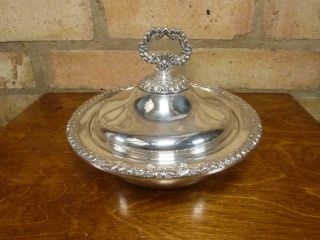 Vintage Small Round Serving Tureen Entree Dish Silver Plated On Copper