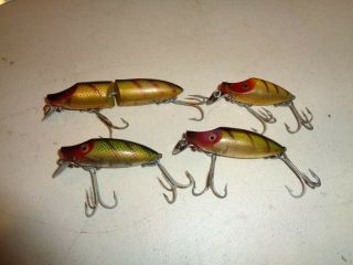 4 Vintage Heddon River Runt Spook Lures,  Perch Color With Gold Eyes