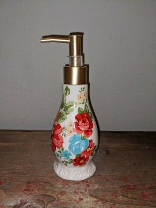 The Pioneer Woman Ceramic Vintage Floral Earthenware Hand Soap Lotion Dispenser