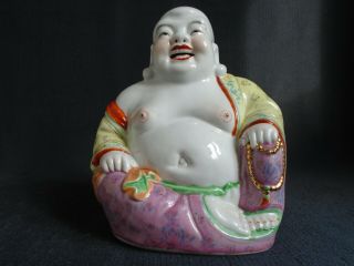 Chinese Vintage Porcelain Laughing Buddha Figure,  Signed.