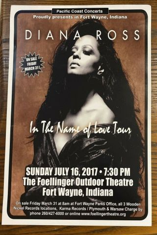Diana Ross Poster 2017 In The Name Of Love Tour Indiana Rare