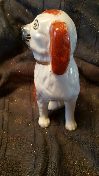 One Old or Antique Staffordshire Spaniel Dogs Crackleware Orange 9 Inches 3