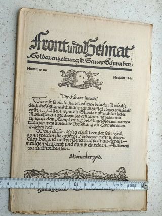 Ww2 German Wehrmacht Front Trench Newspaper 1944 Very Rare War Relic