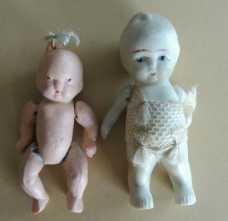 2 Vintage Miniature Bisque Doll Jointed 3 " And 2.  5 " Made Japan
