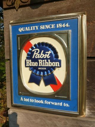 Rare Vintage 1970s Pabst Blue Ribbon Beer Advertising Bar Sign Man Cave Plastic