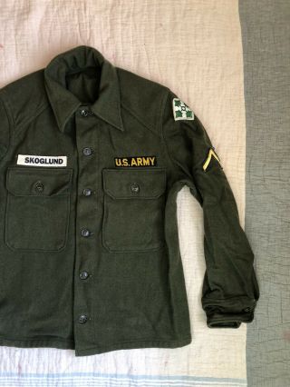 Vintage Us Army Og 108 Wool Field Shirt Flannel Military Rare Vietnam War Named