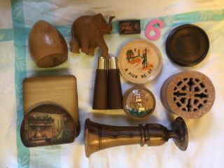 Joblot Of Vintage Wooden Items Treen Boxes,  Candlestick,  Coasters