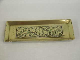 Antique English Cast Brass Pierced Open Work Desktop Dip Pen Pencil Tray C1890.