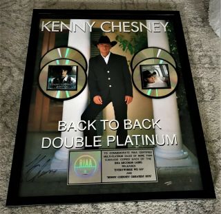 Rare Signed Kenny Chesney Riaa Certified Multi - Platinum Record Award