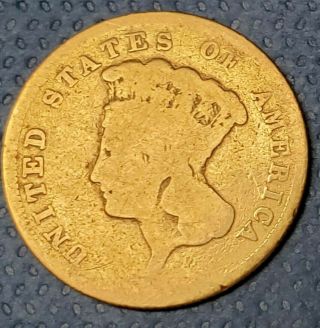 Rare 1855 - S Indian Princess 3 Dollar Gold Coin