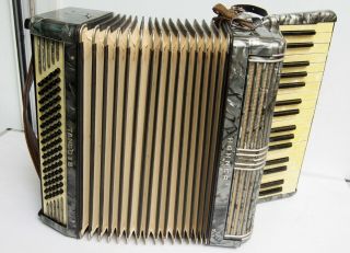 Antique Rare Hohner Tango Ii B Accordion With Mother Or Pearls Buttons