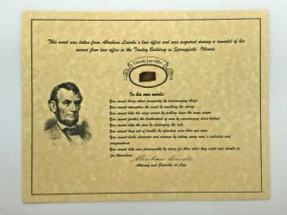 Rare Authentic Sliver Of Wood From Abraham Lincoln 