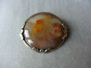 Victorian Antique Jewellery Gold Tone Agate Brooch