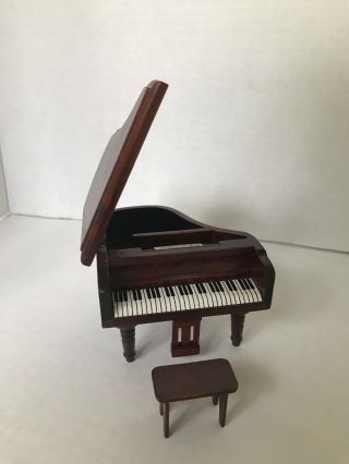 Vintage Bombay Company Miniature Doll House Piano And Stool Rose Wood 2.  85 " Tall