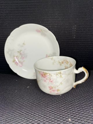 Antique H&c Co.  L France Haviland Limoges France Tea Cup & Saucer Pink Floral