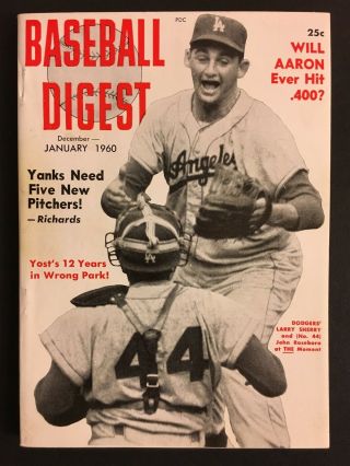 1960 Baseball Digest Los Angeles Dodgers Larry Sherry No Label John Rosenboro