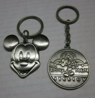 2 Rare Vtg Disney Mickey Mouse Key Chain Ring Mgm Studio Silver Tone Metal Vnc