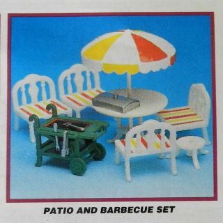 Sylvanian Families Patio Furniture Bbq Set,  With Table Parasol,  & Four Chairs