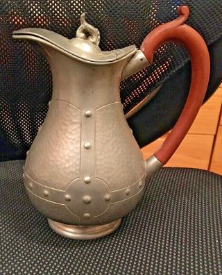 Arts & Crafts English Pewter Water Jug By A.  M & S Ltd