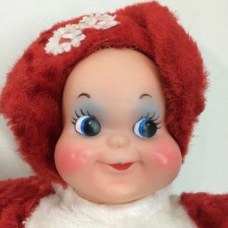 Vintage Rubber Face Hands Plush Doll Winter Christmas Red White