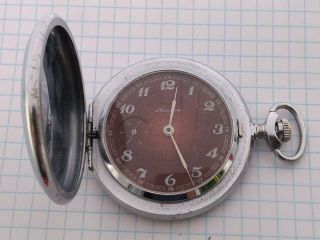 Vintage Pocket Watch Molnija With A Rare Color Dial.