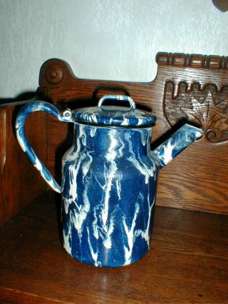 Estate Find,  Vintage Granite Ware Colbalt Blue & White Swirl - Rare - Batter Pot
