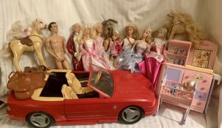 Vintage 90’s Mattel Barbie Large Bundle Barbie Dolls Ken Dolls,  Car And More