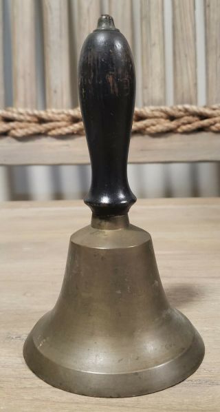 Vintage Antique Brass School Bell Wood Handle 7 " Tall