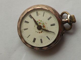 An Antique Silver - 800 Cased Fob Watch With Enamelled Dial