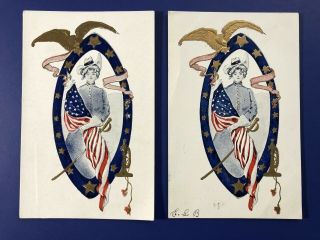 2 Memorial Day Antique Postcards 1907.  Gold Trim.  For Collectors.  W Value