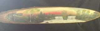 Vintage Hand Painted Tree Wood Trunk Log Slice Forest View 36” Long