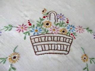 Vintage Tablecloth Hand Embroidered Baskets Of Flowers -